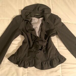 JFashion Ruffled Black Button Sweater